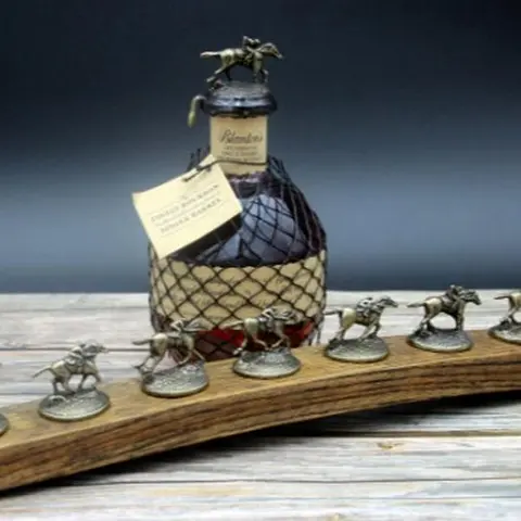 Blanton's Bourbon Stopper Display - Rustic Refined Horse-Themed Durable Dark Walnut Wooden Holder with Steel Accents, Certificate of Authenticity, Handcrafted in USA, Ideal Gift for Collectors