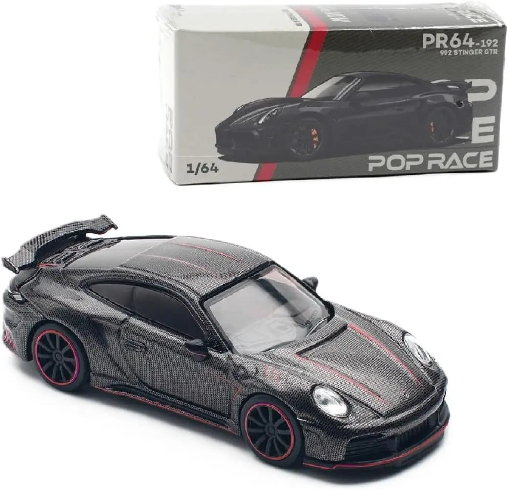 Pop Race 1:64 Porsche 992 Stinger GTR Carbon Edition with Red Accents Diecast Model Car Limited Edition PR640192