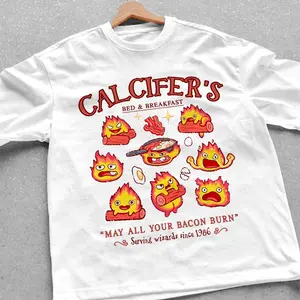 Howl’s Moving Castle Inspired Calcifer's Bed & Breakfast Unisex Cotton T- Shirt , Anime Shirt, Howl and Sophie Shirt, Calcifer Fans Gifts