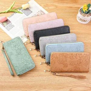7.87-Inch Floral Embossed Wallet with Wrist Strap – Multi-Color Zip Around Clutch for Daily Use