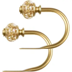 Curtain Holdbacks Pack, Decorative Window Drapery Tiebacks (2 Pack/1 Pair), Curtain Tie Back Hooks for Wall With Gold Translucent Finials (4.3 in L x 3.4 in W)