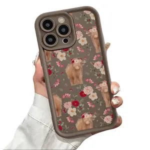 Cute Highland Cow Floral Aesthetic Design Smartphone Case, Slim Lightweight TPU Casing for iPhone 17,16,15,14 Pro Max,13,12,11,XR,XS Plus, Air - Shockproof, Anti-Drop, Durable Handheld Cellphone Accessories