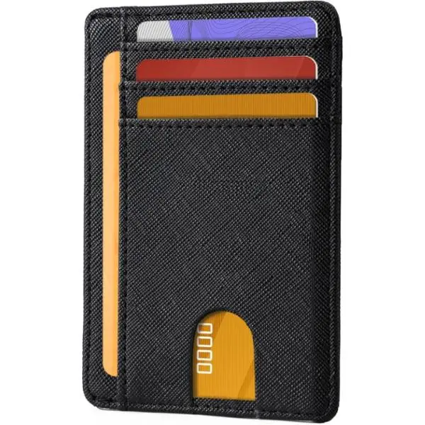 Slim Wallet for Men and Women - Minimalist Leather Card Holder - Front Pocket RFID Blocking Thin Wallet - 8 Card Slots