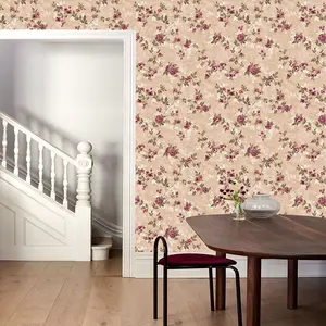 1 piece of 45x300cm vintage gentle floral soft pink rose pattern printed wallpaper for bedroom and living room background, suitable for bedroom, living room, and kitchen walls or cabinet renovation, home decor wallpaper