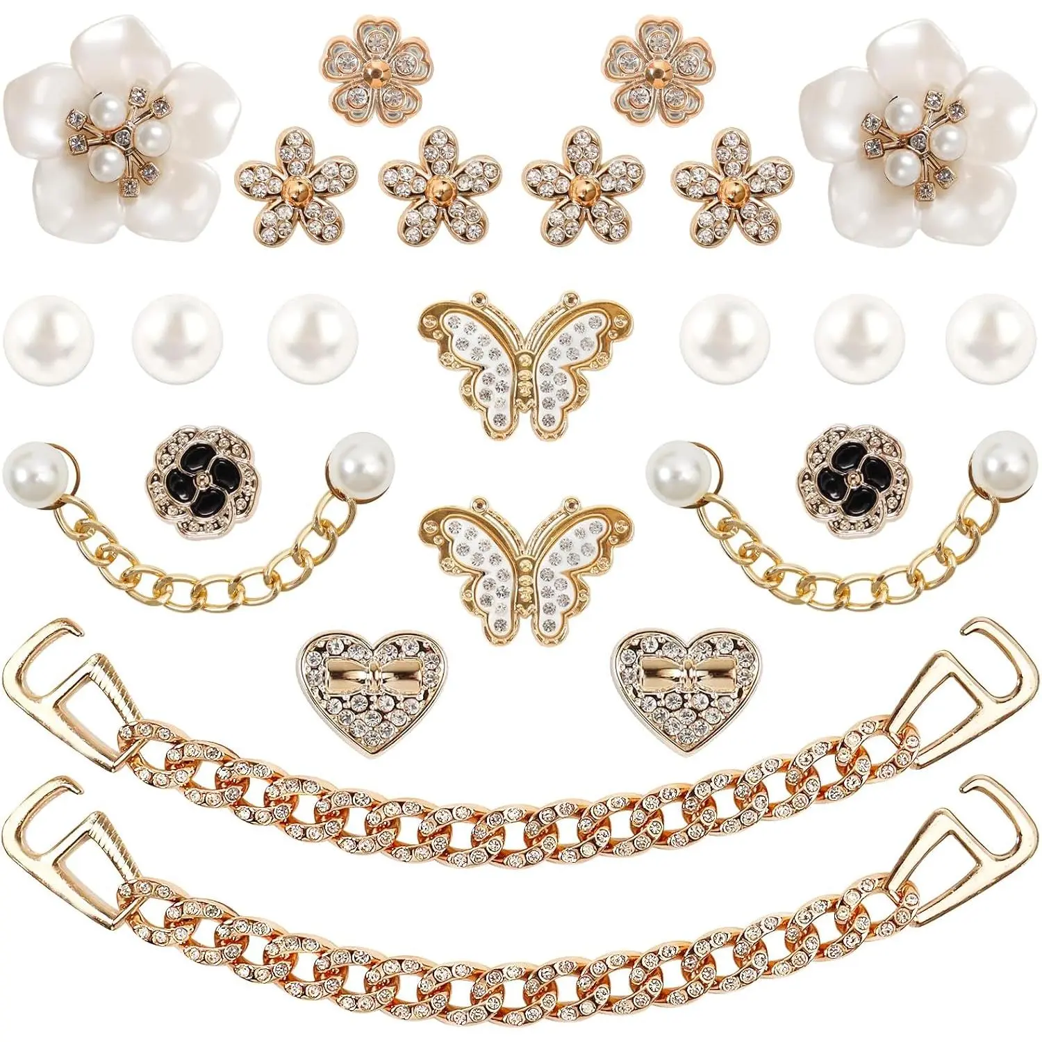 22-Piece Bling Shoe Charms for Women, Chic Decorative Set with Pearl Flowers & Rhinestone Chains, Lightweight Footwear Accessories for Clogs