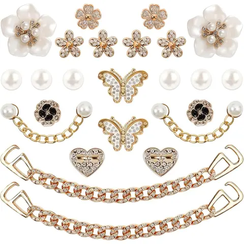 Women's 22-Piece Shiny Chic Exquisite Shoe Decoration Charms, Pearl Floral & Rhinestone Chain Set, Lightweight Plastic Insert Accessories for Perforated Footwear Clogs, Party Use
