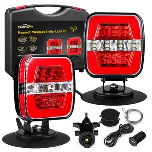 PARTSAM Wireless Trailer Light Kit Portable Magnetic LED Tow Lamp Stop Brake Turn Reverse Towing Tail Lights w Metal Base Suction Cup 7 Pin Plug for Trucks Trailers 12 24V IP67 Waterproof