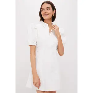White Front Zip Denim Mini Dress