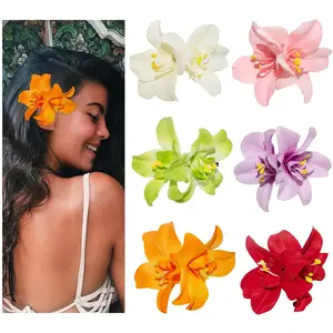 BEAUTY REDEFINED 6 Colors Artificial Flower Hair Clips Bohemian Flower Hairpin Hawaiian Hairpin for Seaside Holiday 3.5 Inch Bridal Hair Bobby Pins Headwear for Women Girls Twin Flowers