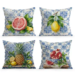 4pcs Lemon Lychee Grapefruit Pineapple Pattern Pillowcases, Single-Sided Print, No Core, for Living Room Bedroom Home Decor, All Seasons