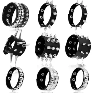 Punk Studded Bracelet Goth Bracelet Leather Rivets Spike Bracelets Cuff Adjustable Metal Wristband Gothic Accessories