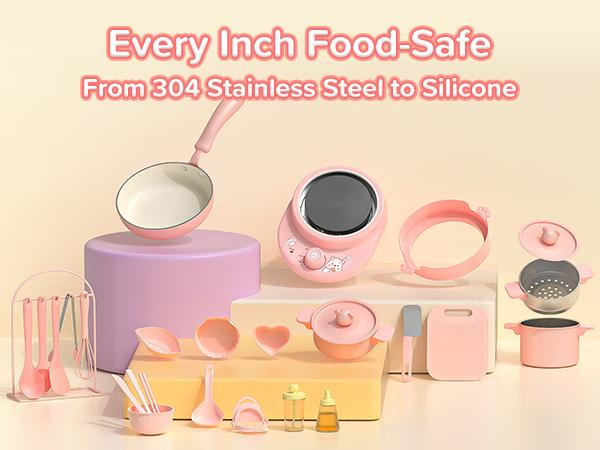 Kids Cooking Sets Real- Safe Mini Kitchen Set with Kids Knife Set for Real Food Making, Toddler Montessori Kitchen Playset for Girls Boys