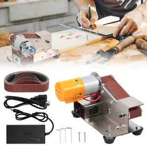 Mini Belt Sander US 15 Degree Stainless Steel Electric Belt Grinder 7 Adjustable Speed Electric Polishing Sanding Machine Small Electric Belt Sander with Sanding Belt for Metal Jewelry