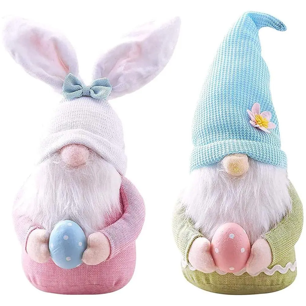 Easter Gnome Bunny with Egg, 2 Counts Handmade Gnome Faceless Plush Doll, Bunny Gnomes Ornaments, Indoor Spring Decor, Easter Decorations Ornaments