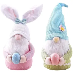 Easter Gnome Bunny with Egg, 2 Counts Handmade Gnome Faceless Plush Doll, Bunny Gnomes Ornaments, Indoor Spring Decor, Easter Decorations Ornaments