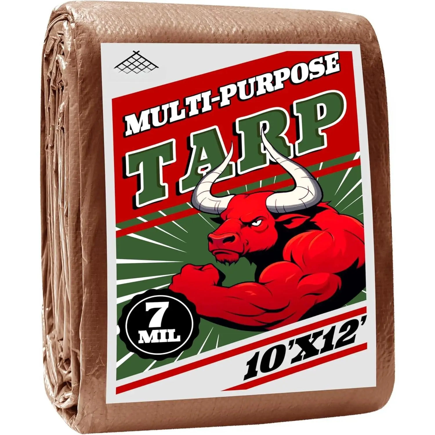 Tarp 10x12 ft   7mil Durable Grommets and Reinforced Edges,,Green/Brown Tarp, Rain Shelter,Outdoor Cover and Camping Use -by