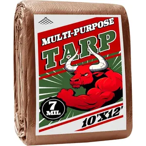 Tarp 10x12 ft   7mil Durable Grommets and Reinforced Edges,,Green/Brown Tarp, Rain Shelter,Outdoor Cover and Camping Use -by