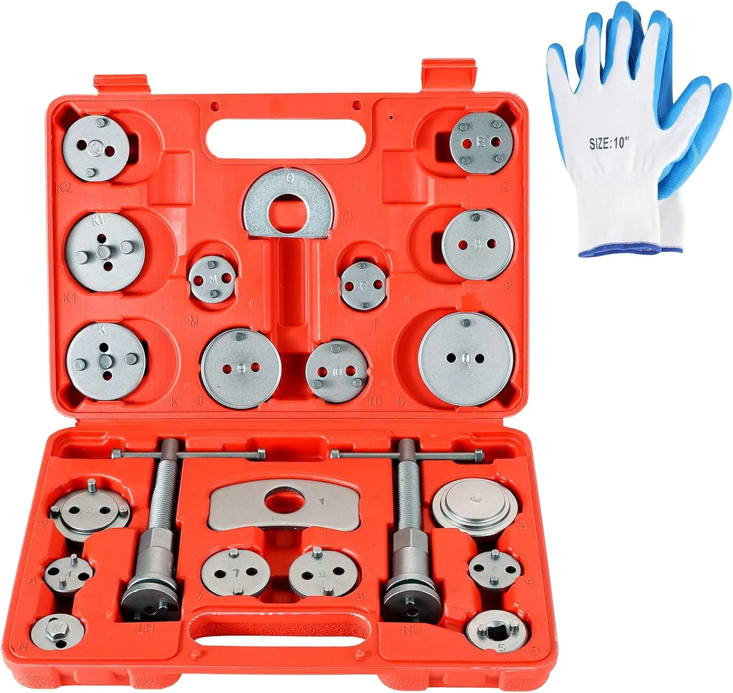 Universal Heavy-Duty Disc Brake Caliper Tool Kit | 24pcs Wind Back Tool Set for Brake Pad Replacement, Brake Caliper Compression Tool Fits most Vehicles (Red)