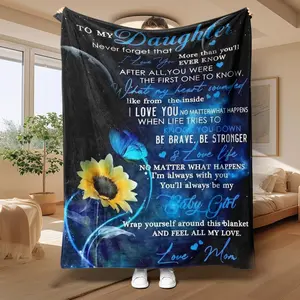 To My Daughter Letter Pattern Soft Blanket, 1 Count Air-conditioned Room Blanket, Warm Nap Blanket for Home Office Travel Camping, Gift for Daughter