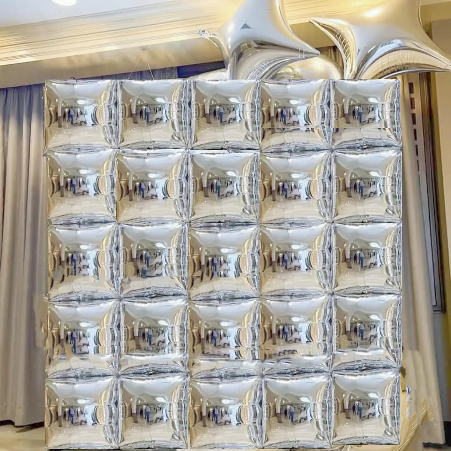 Silver Foil Square Balloon Garland Kit for Wedding, Graduation, New Year & Disco Party Decor