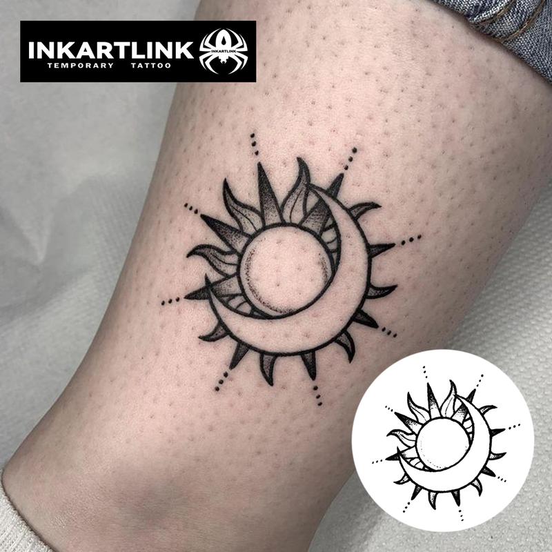 INKARTLINK Tattoo Tech, 2 Sheets Semi-Permanent Temporary Tattoos ,Sun-Moon Glyph​​,Adult Art Design,Lasts 1-2 Weeks, Waterproof, Realistic Look, No Adhesive, No Reflection,For Man And Woman,Ideal for Swimming, Party