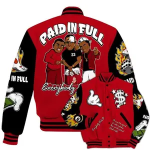 Varsity jacket to match Bred Velvet 11s — funny “Everybody Paid In Full” graphic all-over print baseball jacket, stylish unisex streetwear outerwear, anime-inspired baseball jacket — cool otaku streetwear, hip-hop varsity jacket, gift for friends
