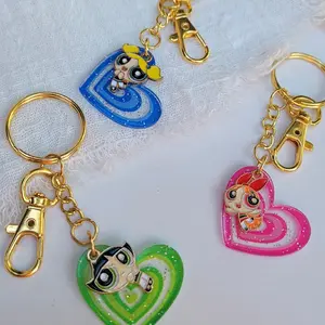 Power girls, Puff girls, cute keychains, gold keychains, gift ideas, key ring. backpack accessories, cartoon keychains, Enamel, Acrylic keychain