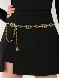 Elegant Bohemian Waist Chain for Women, Colorful Gemstone Texture Belt, Perfect for Wedding Dresses, Evening Gowns, Parties, Festivals, African Waist Jewelry, Body Jewelry