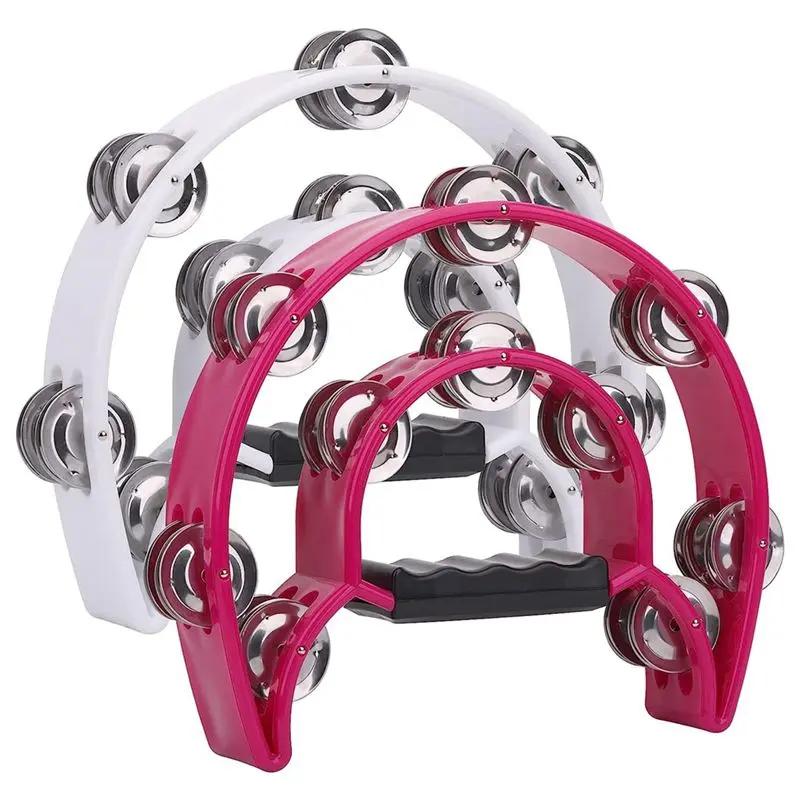 2-Pack Handheld Double Half Moon Tambourine Drums (10x8.26in) - Percussion Musical Instruments with 20 Metal Jingles, Bright Sounds, Curved Design, Ergonomic Non-Slip Grip for Classrooms, Percussion Lovers' Gift