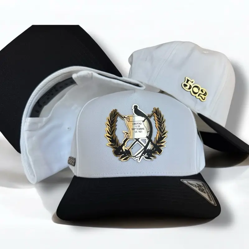 Fashion Snapback Hat, Guatemalan Unisex Hat with Gold Plate Logo, Secure Snapback Closure, White-Black Color Option, Guatemalan Hats