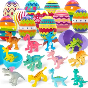 12pcs Easter Eggs Prefilled with Mini Dinosaur Toys Inside – Easter Hunt, Basket Stuffers, Party Favors, Goody Bag Fillers, Treats for Kids & Toddlers – Easter & Happy Birthday Gifts