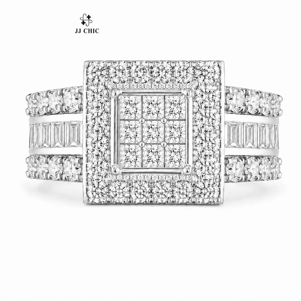 Luxury Square Halo Statement Ring for Women, Sparkling Iced Out Engagement Style Ring, Fashion Jewelry Gift