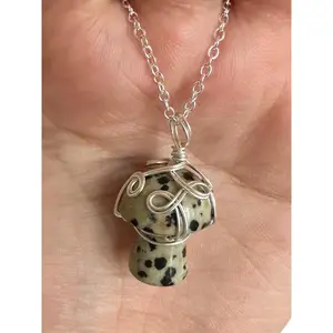 Sterling Silver | 14KT Gold Filled Dalmatian Jasper Wire Wrapped Mushroom Pendant