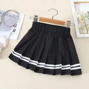 Girl's Solid Contrast Trim Pleated Sweater Skirt, Casual Fashion A Line Skirt for Daily Outdoor Wear, Kids Clothes for Summer, Pleated Skirts