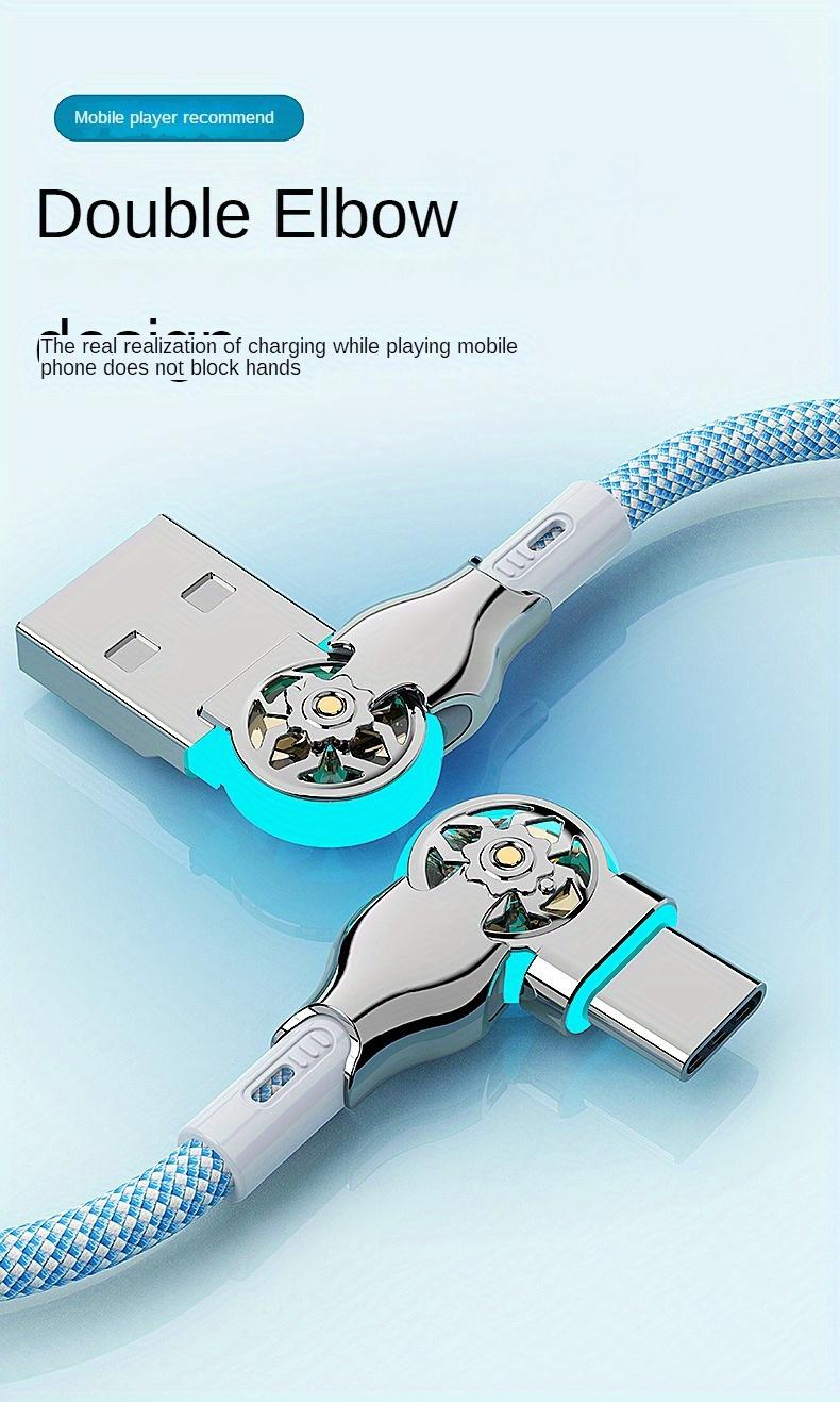 Quick Charging Type-C Data Cable with Dual Elbow Rotation for iPhone, Android, Samsung, Huawei, and More