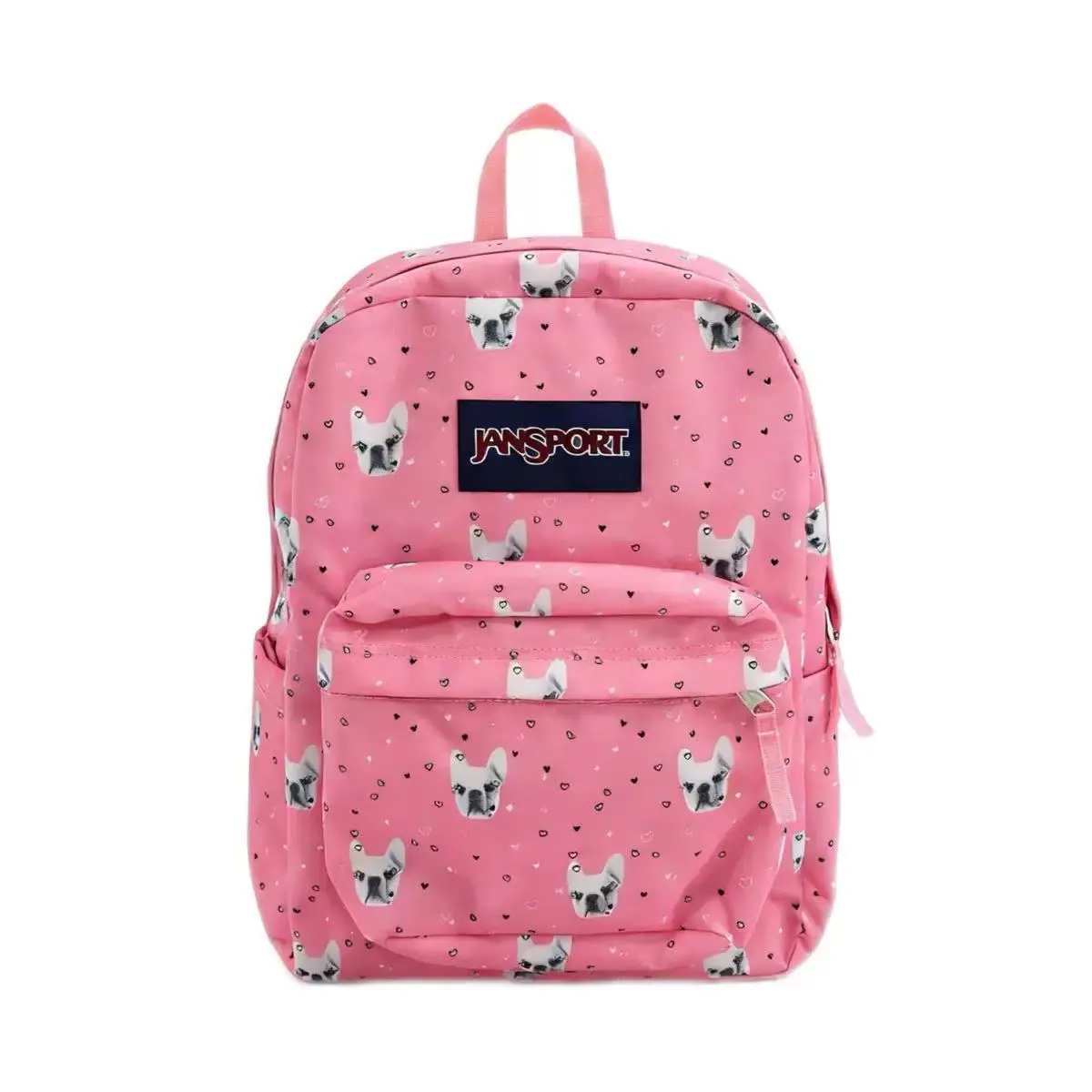 Unisex Pink French Bulldog Print Nylon Daypack, Back to School Student Casual Backpack with Zipper Pocket