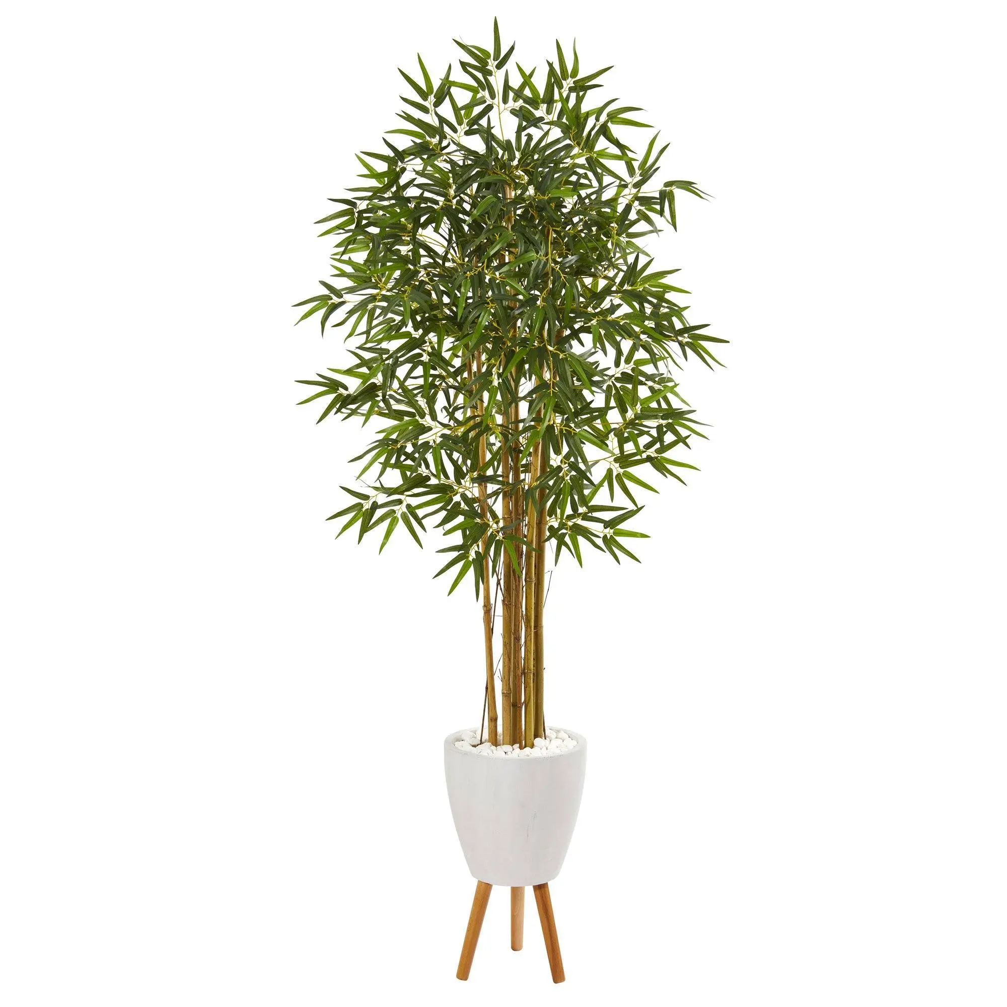 74" Height Natural Look Silk Artificial Bambusa Bamboo Tree with White Planter and Stand, Floral Decor for Room (74 Inches Home Accent), Decor For Room Decor, Decorative Accents Artificial Trees