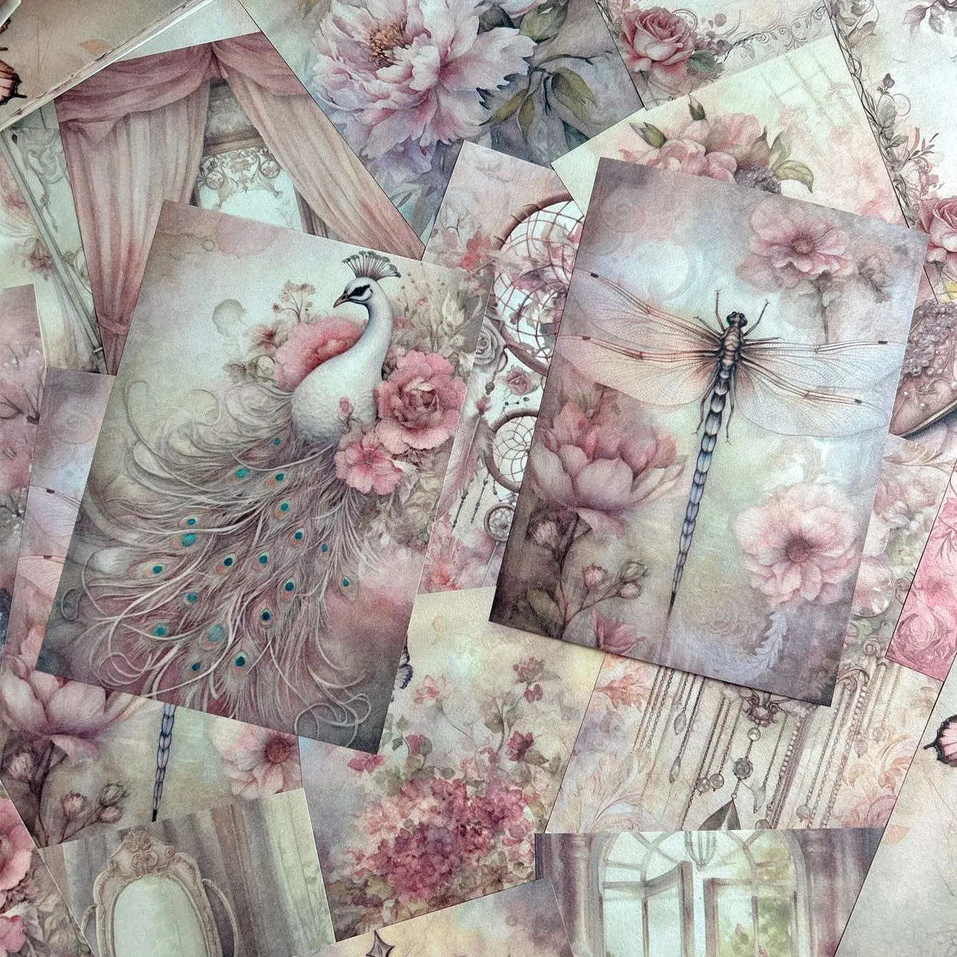 Vintage Flower Pattern Decorative Paper, 50pcs/pack Creative Tearable Craft Material Paper, Diy Decorative Materials for Scrapbooking, Scrapbooking Supplies, Scrapbooking Ephemera, Scrapbook Page & Journal Making, Handmade Crafts, Handcraft, Crafts Kit
