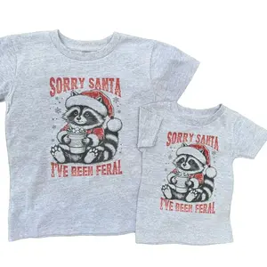 Feral Christmas Shirt - Raccoon - Santa - Casual Crewneck T-Shirt with "SORRY SANTA" Text and Snoopy Design - Tshirt, Check, Womenswear, Comfort, Top, Summer Streetwear Fitted
