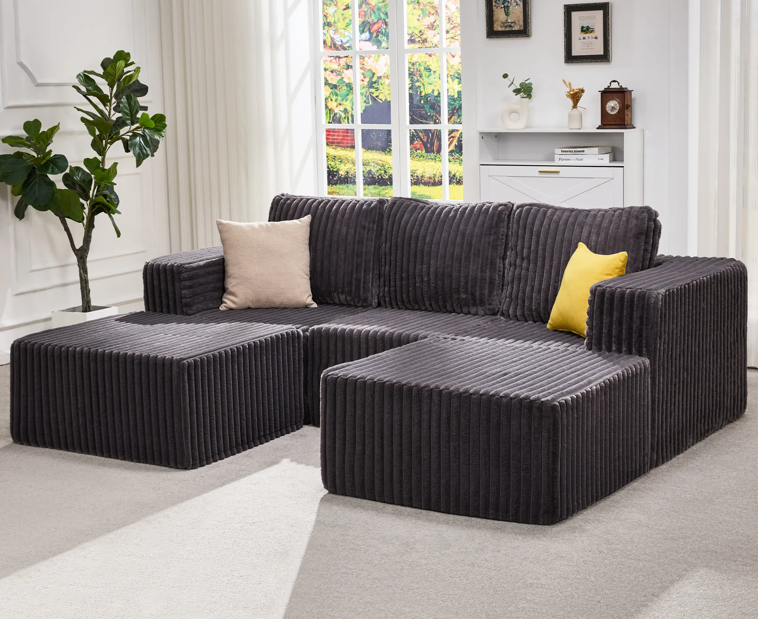 【Hobestluk】Modular Upholstered Comfy Couch with Fixed Arms & Memory Foam - 1/2/3-Seater Pre-Assembled Indoor Sofa for Friends, Family Living Room, Removable Cushion & Pillows