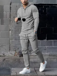 Men's Versatile Monochrome Waffle Hoodie & Pants Combo, Men's Essential Quick-Dry Lounge Set #DadFriendly #LowEffortLook