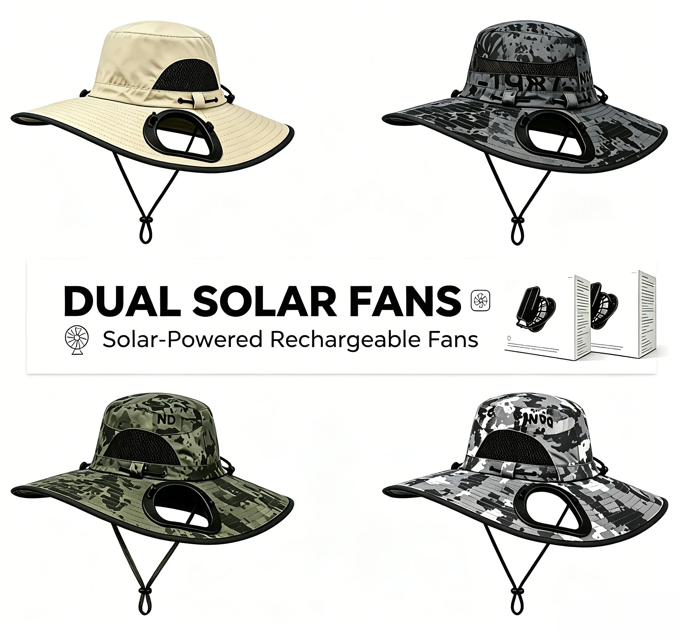 2026 New Wide Brim Fan Hat with Dual Fans, UPF 50+ UV Sun Protection, Waterproof Breathable USB-C Rechargeable Bucket Hat for Construction, Landscaping, Lawn Care, Lawn Mowing, Fishing, Gardening, Hiking, Camping, Golf & Outdoor Work
