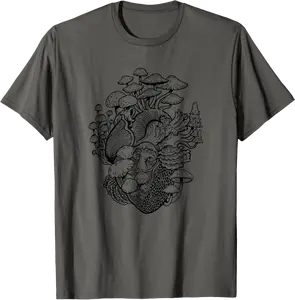Gothic Mushroom Heart Dark Art Grunge Witchy Goth Goblincore T-Shirt - 63B09MZMP2NL