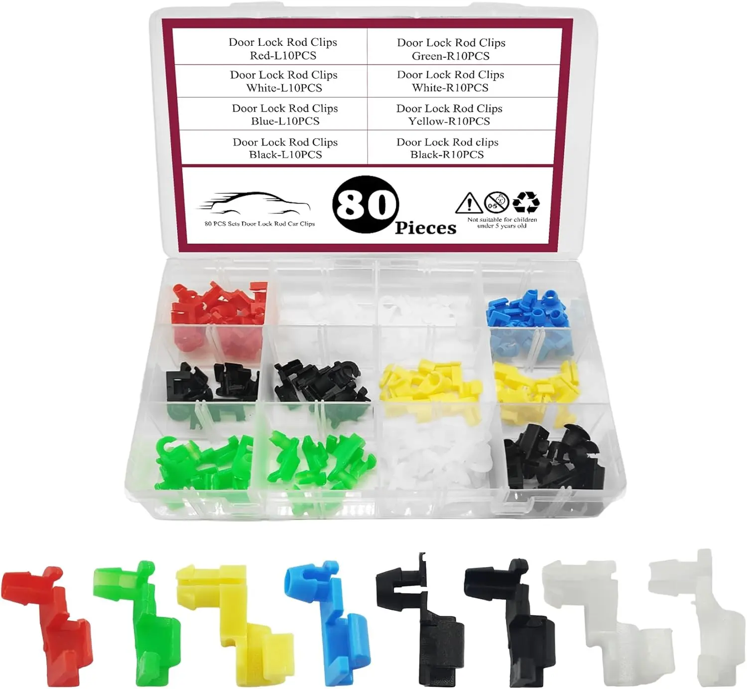 80 Pack Door Lock Rod Clips Assortment Car Door Handle Rod Retainer Clips for Most Cars Trucks and SUVs Set