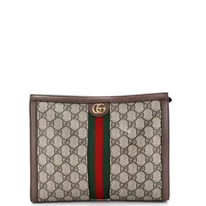 Pre-owned GUCCI Canvas Coated Clutches & Wristlets Ophidia Pouch GG Coated Canvas Medium by Rebag