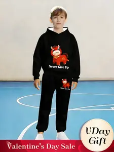 2026 Horse Year Humor Kids Tracksuit - Crying Horse Emoji Print Black Hoodie and Pants Streetwear Set