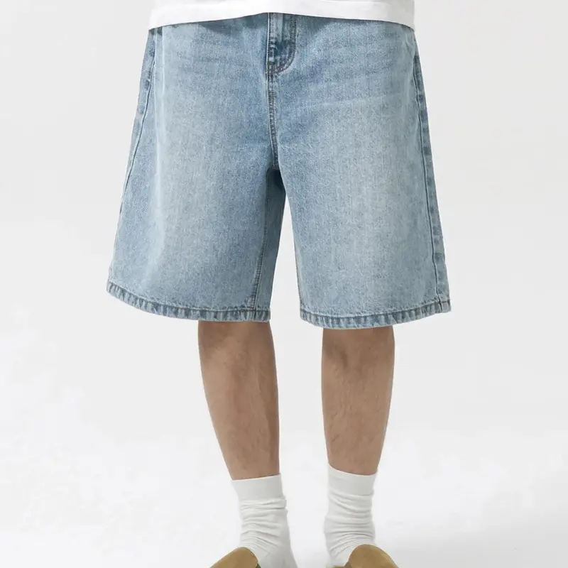 Men's Loose-Fit Straight Leg Denim Shorts, Casual Comfortable Washed Jeans, Natural Waist, Zipper Fly, All Seasons, Menswear, Scb08 Batch