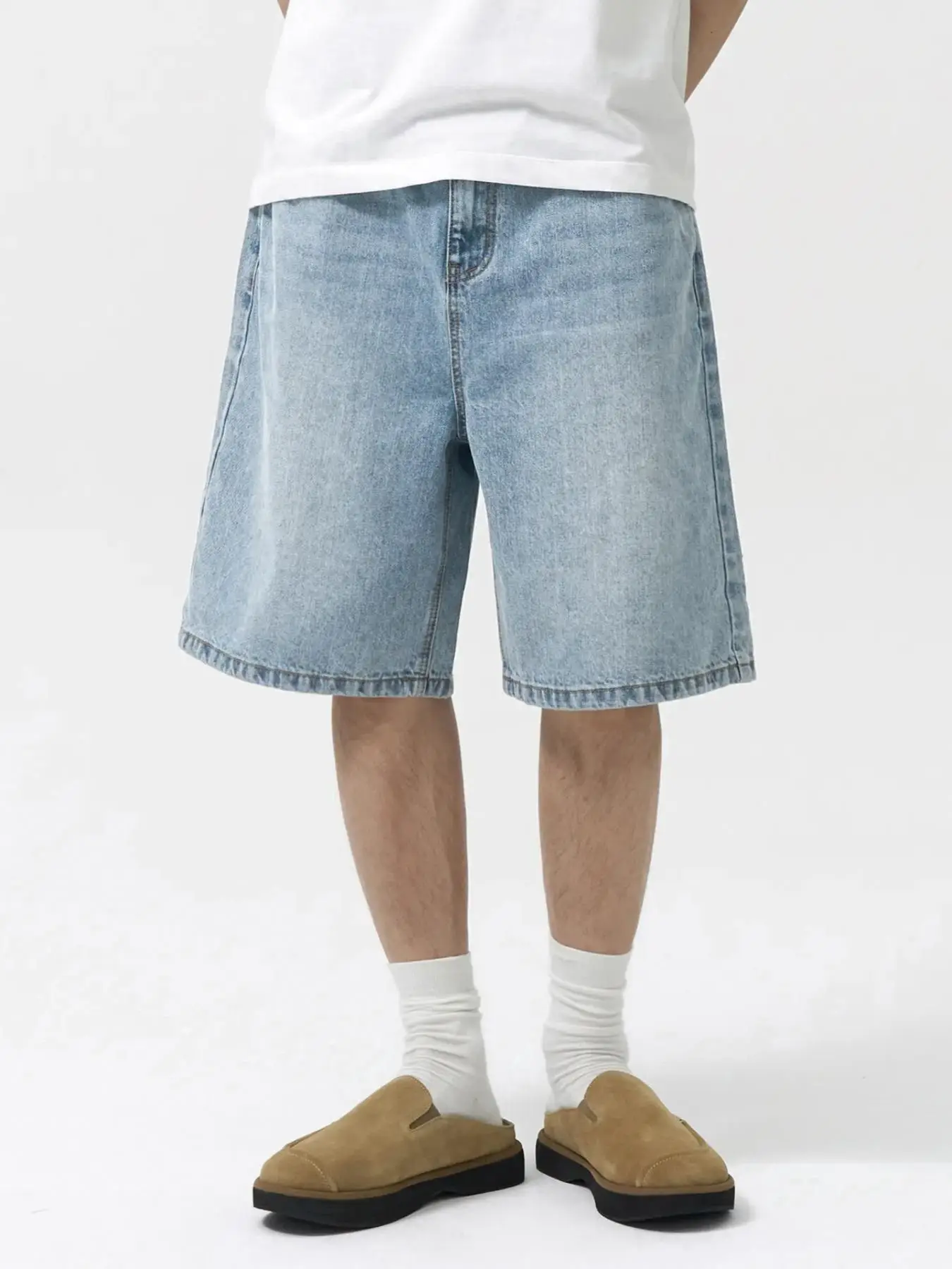 Men's Plain Denim Shorts, Loose Casual Comfy Jeans Shorts for Daily Wear, Woven Bottoms for All Seasons