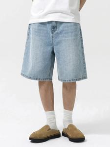men's plain denim shorts, loose casual comfy jeans shorts for daily wear, woven bottoms for all seasons, cotton, light wash, summer jorts for men, casual fashionable shorts