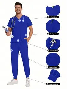 2Pcs Set Lightweight Breathable Scrub Suits Uniforms for Men and Women Ultra-Comfortable Fit for Work Casual Wear or Lounging At Home